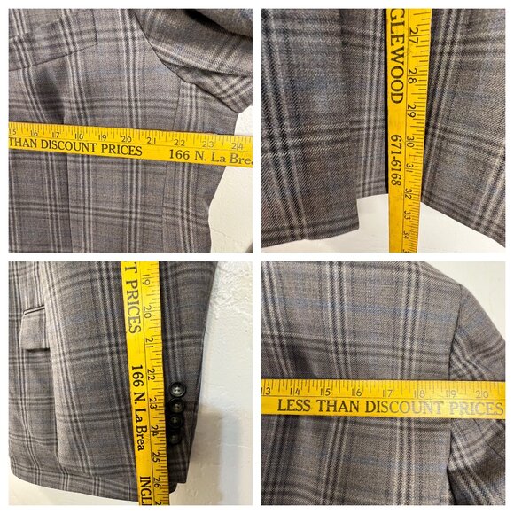 Joseph & Feiss Gold Mens Plaid Blazer Classic Fit 44R Wool Blend Gray Career - Picture 12 of 16